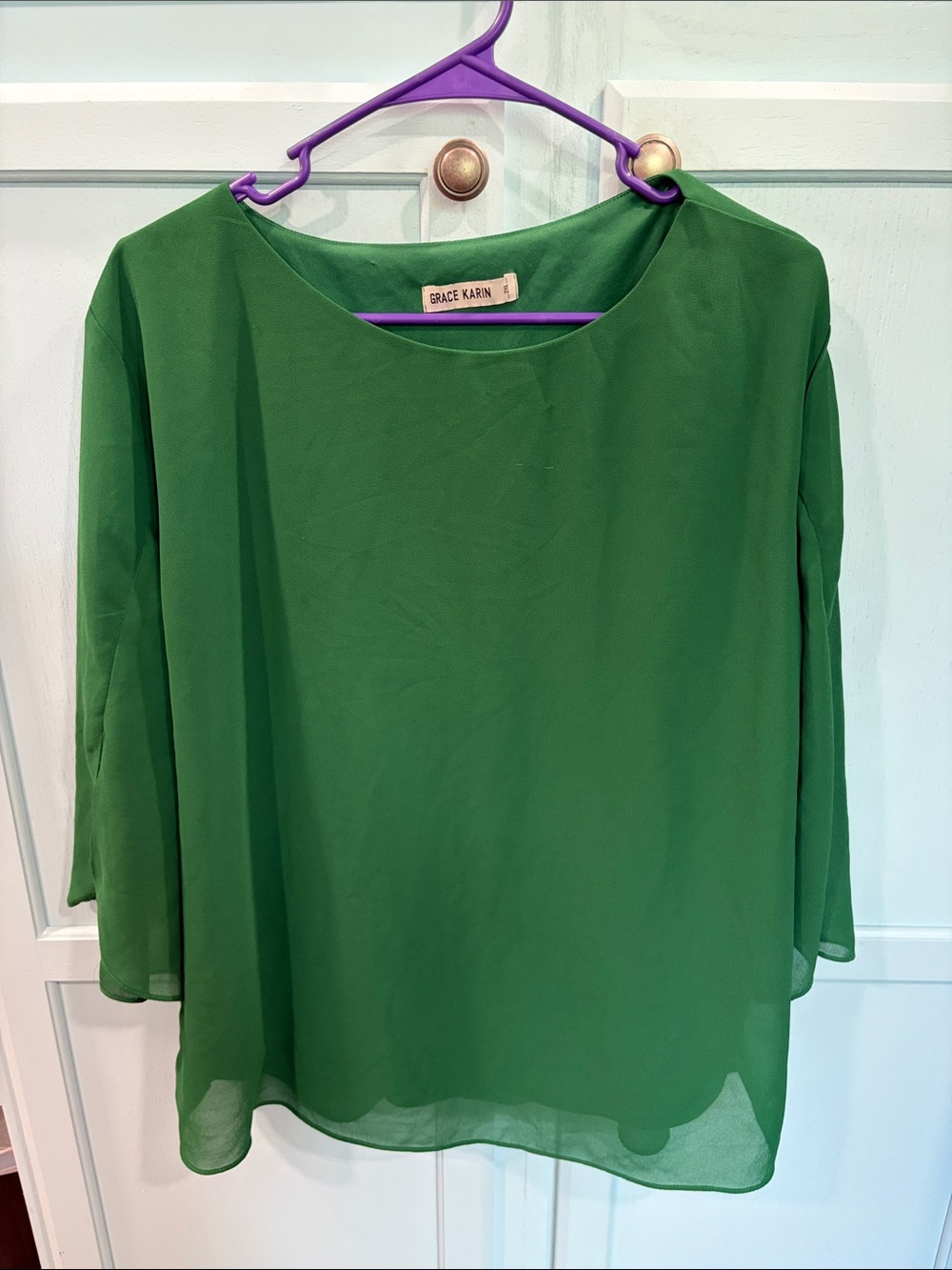 Grace Karin Green Chiffon Scoop Neck Blouse